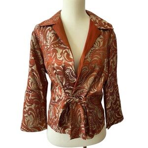 GIGI CLARK COUTURE JACKET 3-M SILK BLD BROCADE FITTED TIE FRONT ELEGANT PAISLEY